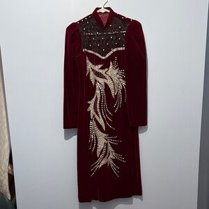 Vintage Burgundy Velvet Double Slit Dress/Robe/Vietnamese Ao Dai